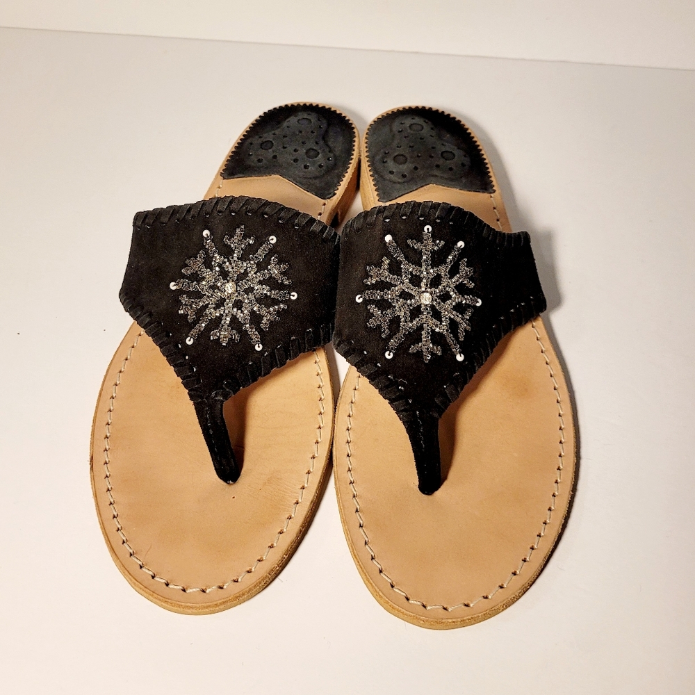 Jack Rogers Snowflake Leather Embroidered Sandals